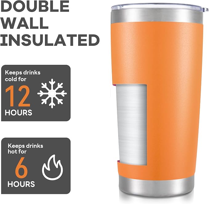 20 oz Tumbler with Lid Stainless Steel Insulated Tumblers Bulk Double Wall Vacuum Cups Powder Coated Travel Mug Keep Drinks Cold and Hot, Orange, 12 Pack - Image 3