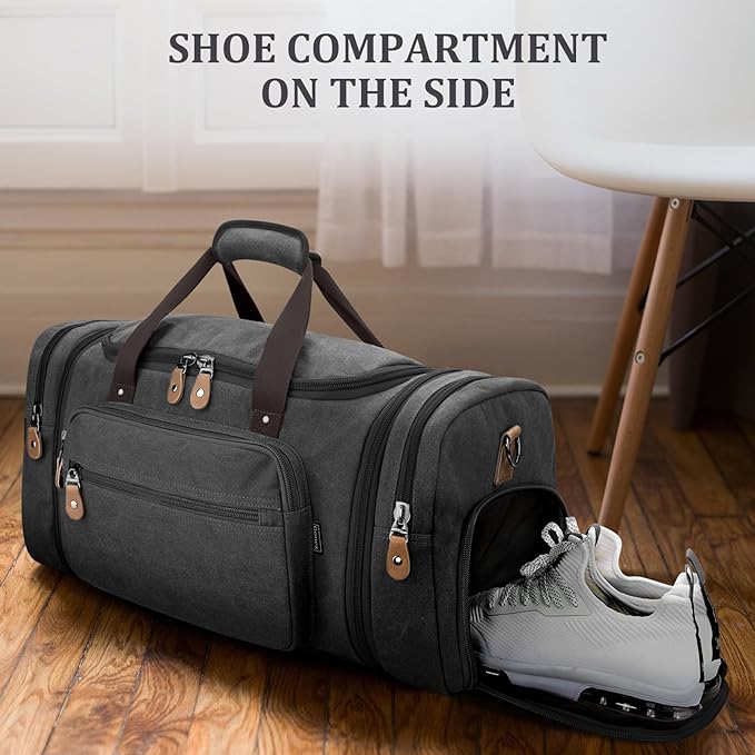 Gonex Canvas Duffle Bag 60L Travel Duffel Overnight Weekend Bag - Image 2