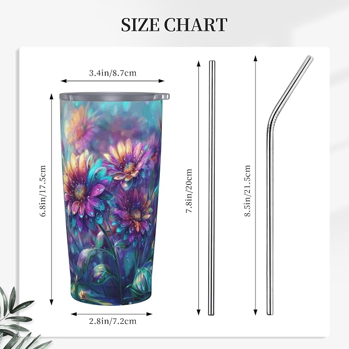Sunflower Tumbler with Lid and Straw 20oz Vacuum Insulated Coffee Cup Stainless Steel Tumblers Leakproof Travel Mug Present for Women Men - Image 2