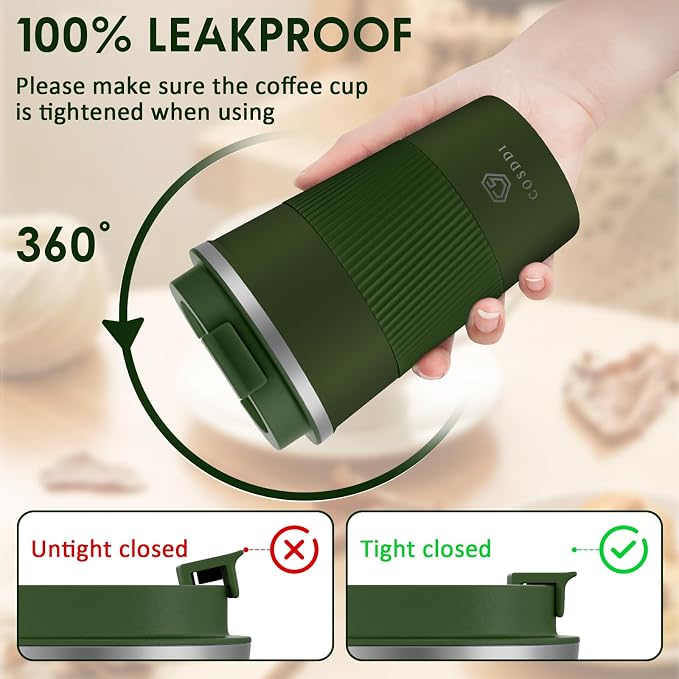 CS COSDDI 12 oz Stainless Steel Vacuum Insulated Tumbler - Coffee Travel Mug Spill Proof with Lid - coffee Cup for Keep Hot/Ice Coffee,Tea and Beer (3rd Green) - Image 3