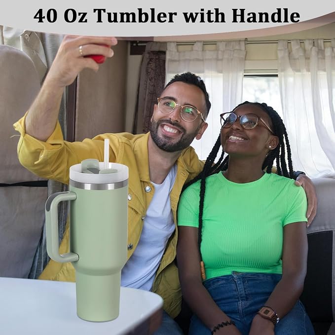 4 Pack 40 Oz Tumbler with Handle Bulk, Double Wall Vacuum Insulated Stainless Steel Tumbler with Lid and Straw, 40 oz cup with Silicone Spill Proof Stopper Set (Dark Green) - Image 7
