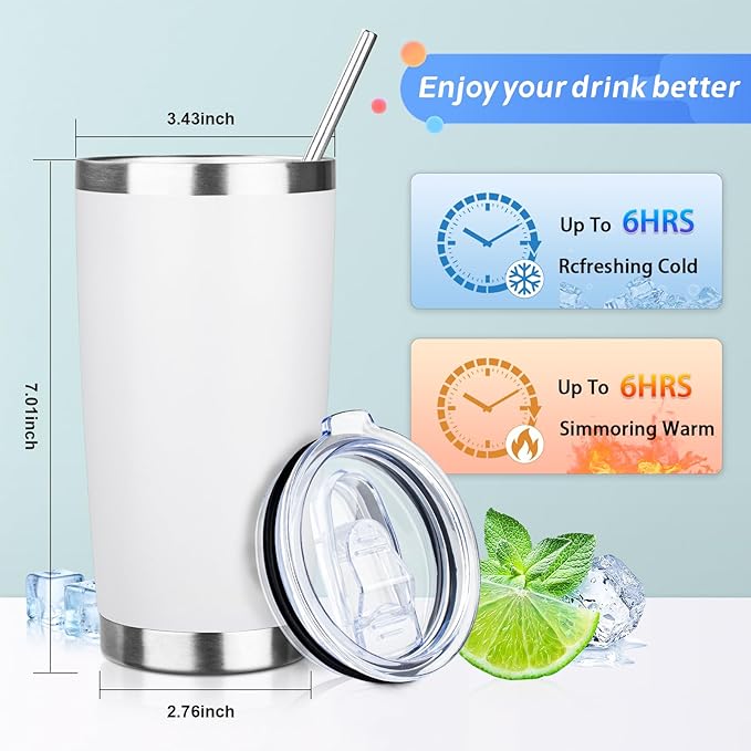 20oz Tumbler with Straw and Brush, Stainless Steel Vacuum Insulated tumbler - Image 2