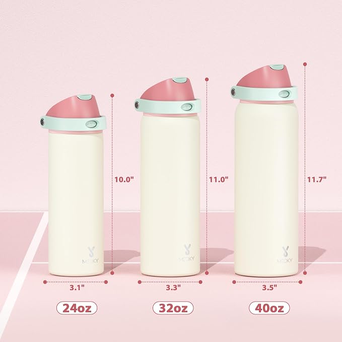 32 oz Insulated Water Bottle with Straw: Meoky Stainless Steel Metal Water Bottle with 2-in-1 Lid - Leak Proof, Cold for 24 Hours, Protective Silicone Base, BPA-Free for Sports Gym, Cream - Image 7