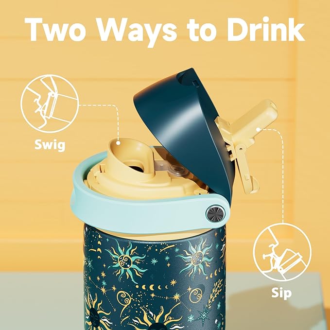 24 oz Insulated Water Bottle with Straw: Meoky Stainless Steel Metal Water Bottle with 2-in-1 Lid - Leak Proof, Cold for 24 Hours, Protective Silicone Base, BPA-Free for Sports Travel Car, Tarot - Image 2