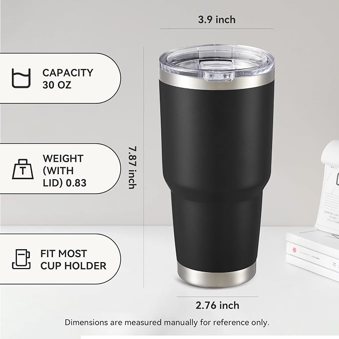 30 oz Tumbler with Lid Stainless Steel Tumblers Bulk Vacuum Insulated Cup Reusable Powder Coated Travel Mug Double Wall Leak Proof Cups Keep Cold Drinks for 12 Hours Black, Set of 4 - Image 4
