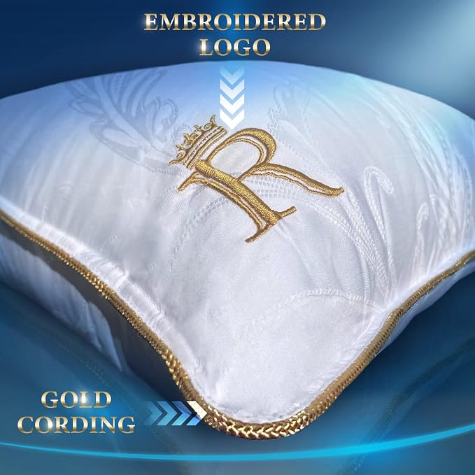 Royal Therapy White Goose Feathers and Down Pillow, Premium White Bed Sleeping - Image 4
