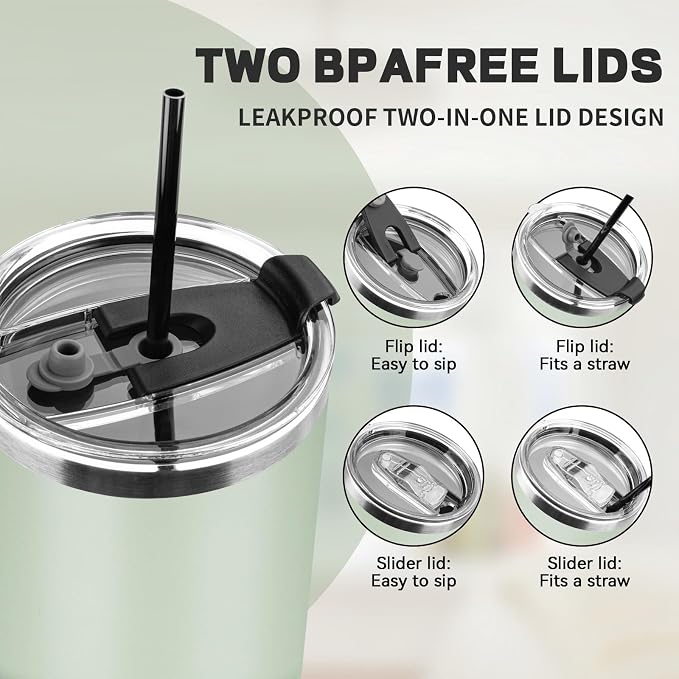 30 oz Tumbler with Lids and Straws, Stainless Steel Insulated Coffee Tumbler, Double Wall Vacuum Insulated Travel Mug Cup, Leakproof Thermal Coffee Cup for Hot and Cold Drinks (Green Tea) - Image 5