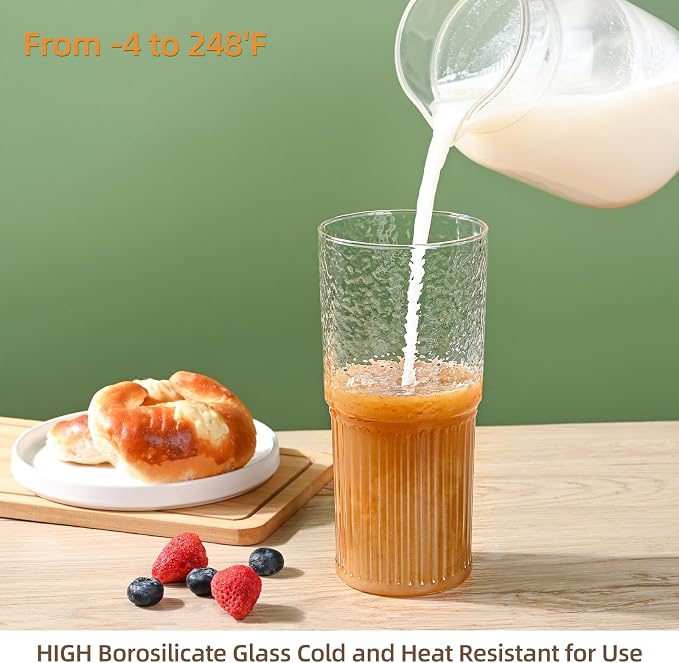 20oz Glass Cups With Glass Lids and Straws, High Borosilicate Iced Coffee Cups, Reusable Glass Tumblers for Coffee, Tea, Juice, Smoothies, Hot/Cold Drinks at Home, Office - 2 Packs - Image 3