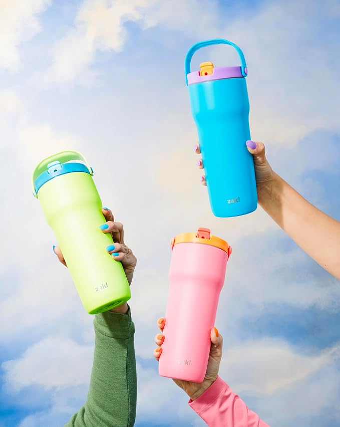 Zak Designs Sutton Travel Tumbler for On the Go, 30oz Stainless Steel with Vacuum Insulation, Straw Spout, Carry Handle for Cold Drinks (So Sweet Pink) - Image 9