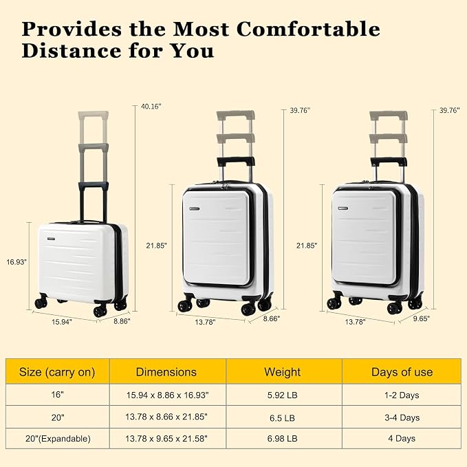 16 Inch Carry On Luggage Airline Approved, Expandable Lightweight ABS+PC Hard - Image 8