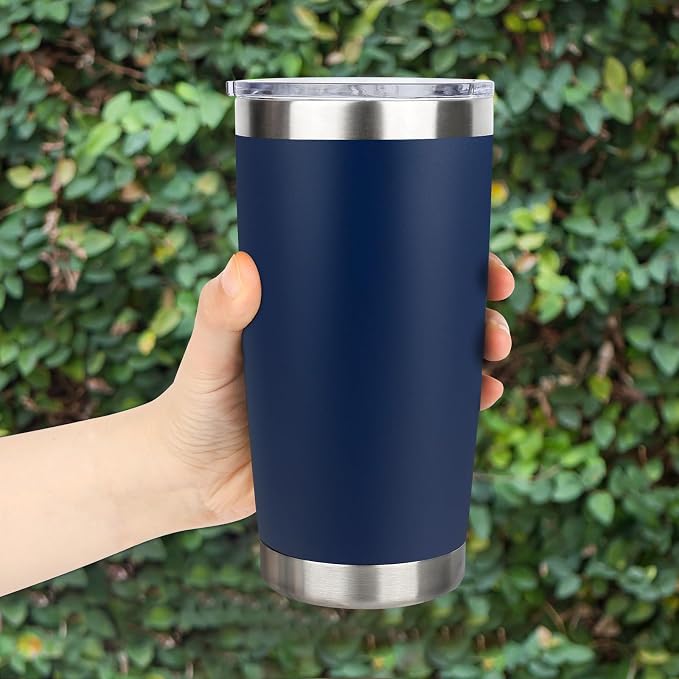 20oz Stainless Steel Tumbler with Lid, Travel Mug - Double Wall Vacuum Powder Coated Cup - Navy Blue, 1 Pack - Image 6