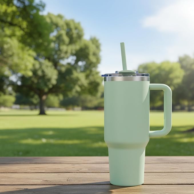 COKTIK 40 oz Tumbler With Handle and Straw, Insulated Tumbler With Leakproof Lids, Stainless Steel|BPA-Free, Cold for 24 H (Seafoam) - Image 7