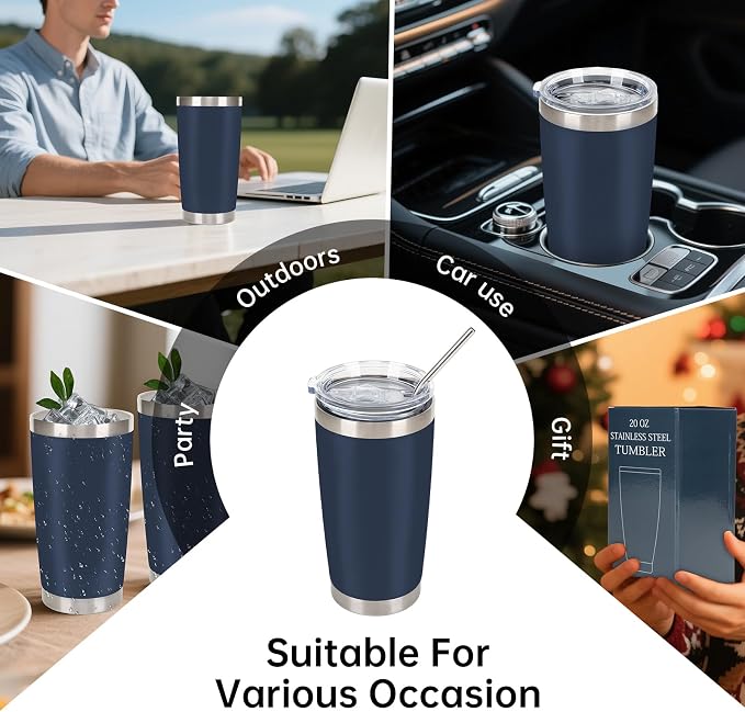 IEOVIEE 32 Pack, 20oz Stainless Steel Bulk Tumblers with Lids and Straws, Double Wall Insulated Travel Coffee Mug, Durable Powder Coated Tumbler Bulk Cup for Cold and Hot Drinks (Navy Blue) - Image 8