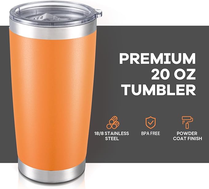 20 oz Tumbler with Lid Stainless Steel Double Wall Vacuum Insulated Tumblers Powder Coated Cups Travel Mug Keep Drinks Cold and Hot, Orange - Image 2