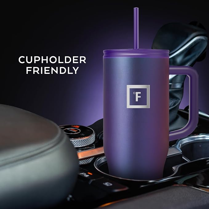 IRON °FLASK Co-Pilot Insulated Mug w/Straw & Flip Cap Lids - Cup Holder Bottle for Hot, Cold Drink - Leak-Proof - Water, Coffee Portable Travel Mug - Aurora, 40 Oz - Image 6
