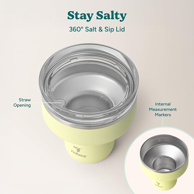 REDUCE Saltini 16 oz Cocktail Tumbler - Insulated Margarita Tumbler with Lid - Keeps Drinks Cold for 10 Hours - 360 Sippable Martini Glass Alternative - Shatterproof, Perfect for Parties - Lemon Luau - Image 5