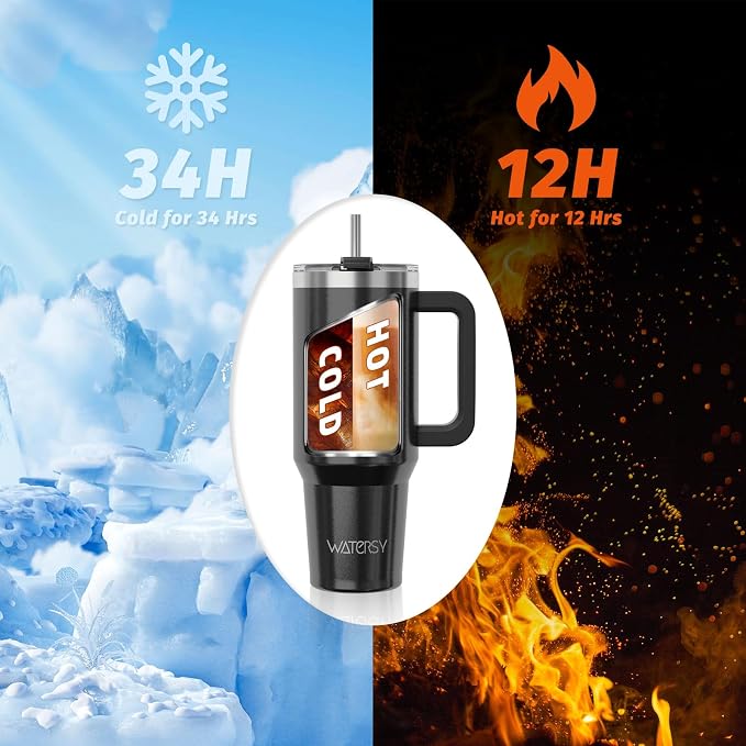 30 oz Shiny Tumbler with Handle,Tumbler with Lid and Straw,Double Wall Insulated Cup Stainless Steel Travel Mug(Cold for 34 Hours),Water Bottle for Iced Tea,Coffee,Cold Beverages(Black) - Image 2