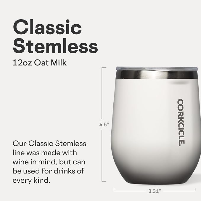 Corkcicle Stemless Wine Tumbler - Keeps Drinks Cold for 6 Hours - Triple-Insulated Stainless Steel - Non-Slip Base - Summer Drinkware Gift - Keeps Drinks Ice Cold - 12 oz - Oat Milk - Image 2