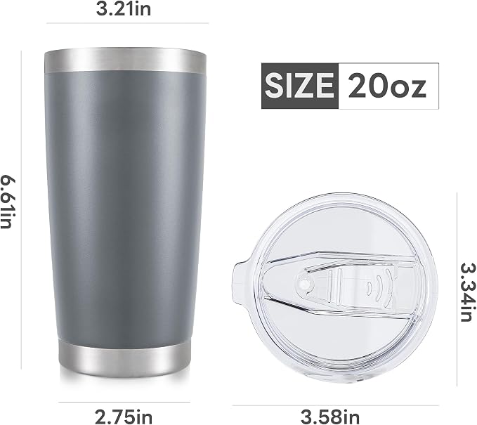 20 oz Tumbler with Lid Stainless Steel Double Wall Vacuum Insulated Tumblers Powder Coated Cups Travel Mug Keep Drinks Cold and Hot, Grey - Image 7
