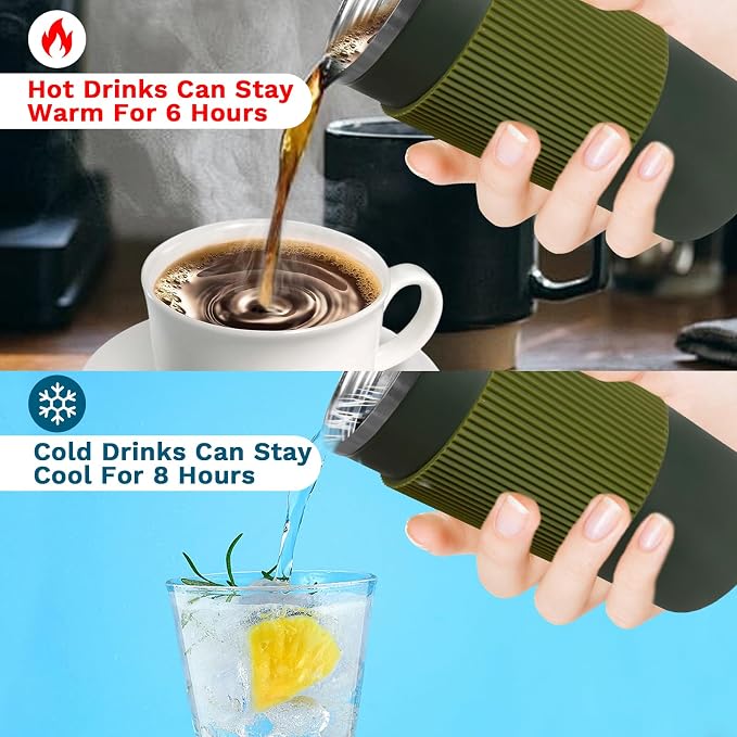 YINBAOGE Upgraded Insulated Travel Coffee Mug, Spill Proof & Leak Proof, Portable Camping Stainless Steel Tumbler, Reusable Thermal Coffee Cup with Lid for Hot & Cold Drinks (4th-Green, 15OZ) - Image 4
