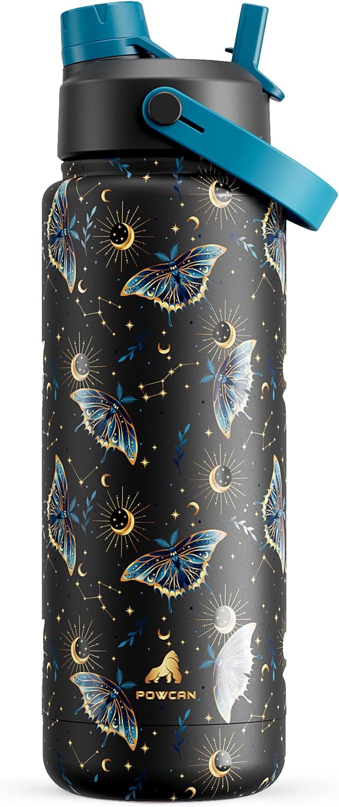 POWCAN 32 oz Insulated Water Bottle with 2-in-1 Straw and Spout Lid, Keep Cold 24H, Leak-Proof, BPA-Free, Double Wall Stainless Steel Water Bottle for Sports, Gym, Travel and School (Gilded Flutter) by POWCAN