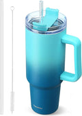 40 oz Tumbler with Handle | Stainless Steel Insulated Travel Mug Iced Coffee Cup with Lids and Straw | Keeps Drinks Cold for 34 Hours | Dishwasher Safe, BPA Free(Light & Deep Blue by TaroKitc