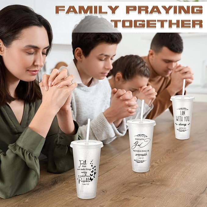 Havawish 12 Pcs Mothers Day Christian Tumbler Gift Bulk Religious Inspirational 24 oz Drinking Jesus Cup with Lid Straw Bible Verse Plastic Cup for Church Father Teacher First Communion (Clear) - Image 6