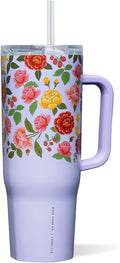 Corkcicle x Rifle Paper Co. Cruiser Insulated Tumbler with Handle & Straw - Keeps Drinks Cold 20 Hours - BPA-Free - Gift for Mom - Great for Mother's Day or Christmas - 40 oz - Roses Purple by Corkcicle