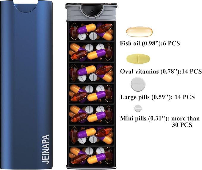 Extra Large Pill Organizer 7 Day, Aluminum Daily Pill Box, Weekly Travel Pill - Image 2