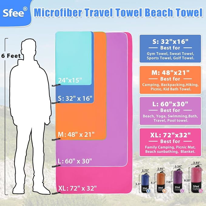 Sfee 2 Pack Microfiber Travel Towel, Quick Dry Towel Camping Towel Super - Image 4