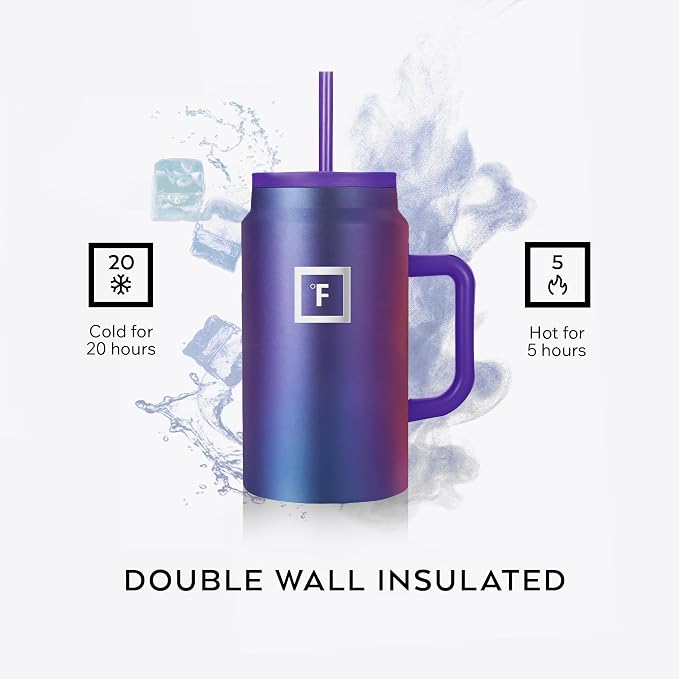 IRON °FLASK Co-Pilot Insulated Mug w/Straw & Flip Cap Lids - Cup Holder Bottle for Hot, Cold Drink - Leak-Proof - Water, Coffee Portable Travel Mug - Black, 50 Oz - Image 4