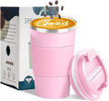 YINBAOGE Insulated Travel Coffee Mug, Spill & Leak Proof, Portable To Go Camping Stainless Steel Coffee Tumbler, Reusable Thermal Coffee Cup with Lid for Hot & Cold Drinks (Pink, 17 OZ) by YINBAOGE