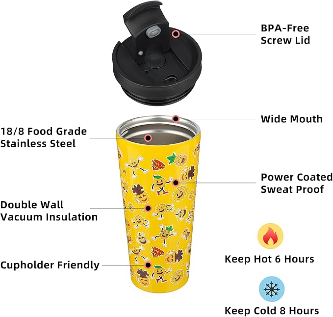 BJPKPK 22oz Insulated Tumbler With lid And Straw Stainless Steel Tumblers Travel Coffee Mug Reusable Thermal Cup,Hawaii Fruits Yellow - Image 2