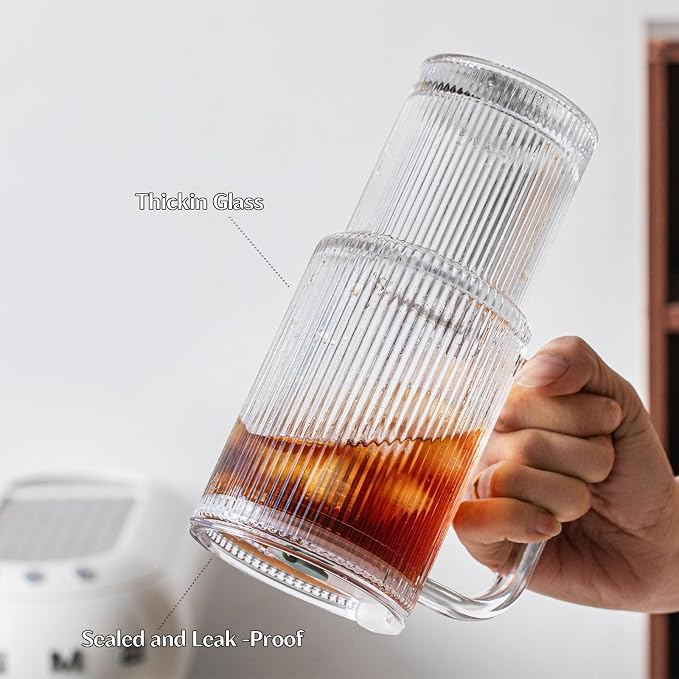INSETLAN 24oz Ribbed Glass Tumbler with Handle & Lid – 4-Pack Large Iced Coffee Cups with Straws, Modern Glass Mug for Cold & Hot Beverages, Aesthetic Travel Cup for Smoothies, Tea, and Juice - Image 7