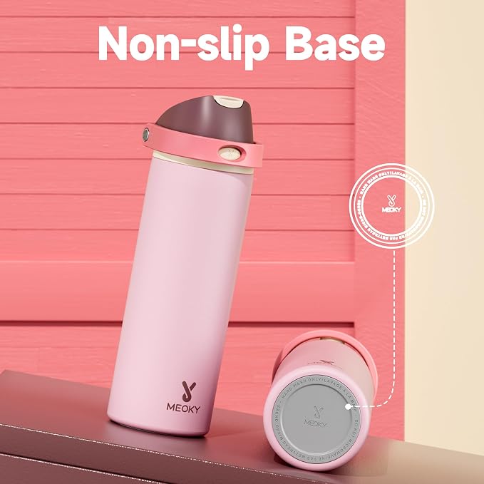 24 oz Insulated Water Bottle for Sports: Meoky Stainless Steel Water Bottle with Straw and Spout Lid - Leak Proof, Cold for 24 Hours, Fits in Car Cup Holder, BPA-Free for Women Travel, Angel Food Cake - Image 8