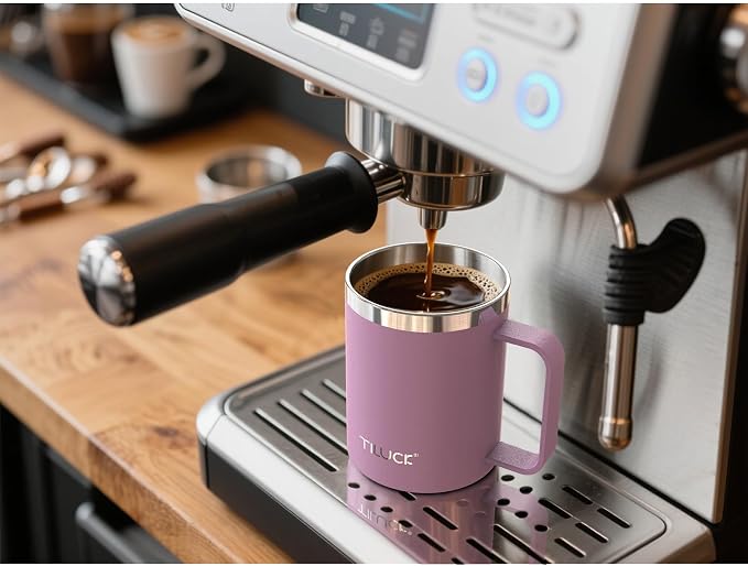 TILUCK 12 oz Insulated Coffee Mug with Lid, Double Wall Vacuum Insulated Travel Mug Cup with Handle for Hot or Cold Drinks（12oz，Matte Lilac） - Image 3