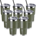 DOMICARE 30oz Tumbler Bulk with Lid and Straw, Double Wall Travel Coffee Mug, Insulated Vacuum Stainless Steel Tumblers, Powder Coated Tumbler Cup (Army Green, 8) by VisittheDOMICARE