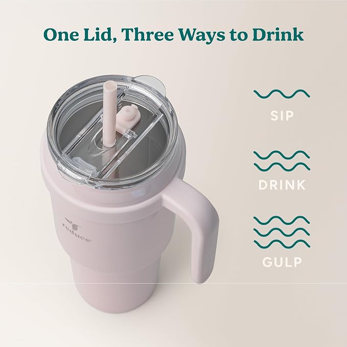 REDUCE Cold1 40 oz Tumbler with Handle - Vacuum Insulated Stainless Steel Water Bottle for Home, Office or Car, Reusable Mug with Straw or Leakproof Flip Lid, Keeps Drinks Cold All Day- Gloss Cotton - Image 5