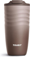 TOURIT 16 oz Travel Coffee Mug, Insulated Stainless Steel Travel Mug with Lid, Leak-Proof Double-Wall Vacuum Tumbler, Reusable Coffee Cup - Dark brown by TOURIT