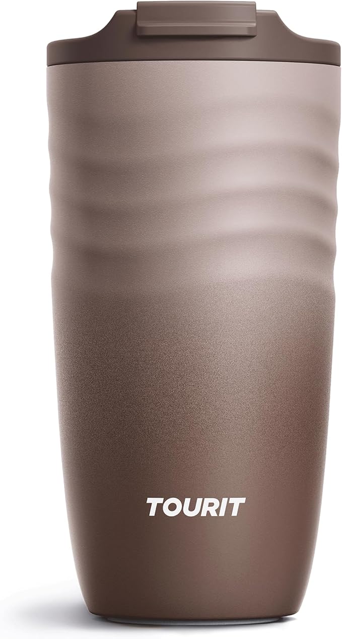 TOURIT 16 oz Travel Coffee Mug, Insulated Stainless Steel Travel Mug with Lid, Leak-Proof Double-Wall Vacuum Tumbler, Reusable Coffee Cup - Dark brown by TOURIT