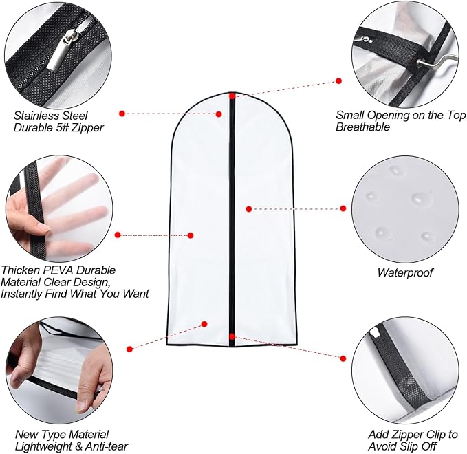 Garment Bags for Hanging Clothes 24'' x 55 '' Transparent Lightweight - Image 3