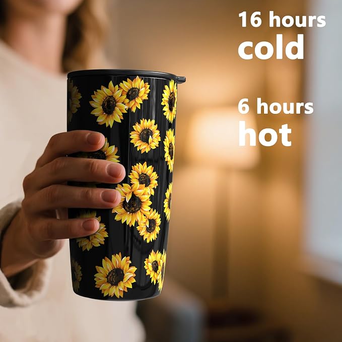 TILUCK 20 oz Insulated Tumbler with BPA-Free Lid, Stainless Steel Vacuum Travel Coffee Mug, Double Wall Coffee Tumbler for Cold Drinks（20oz，Sunflower） - Image 3