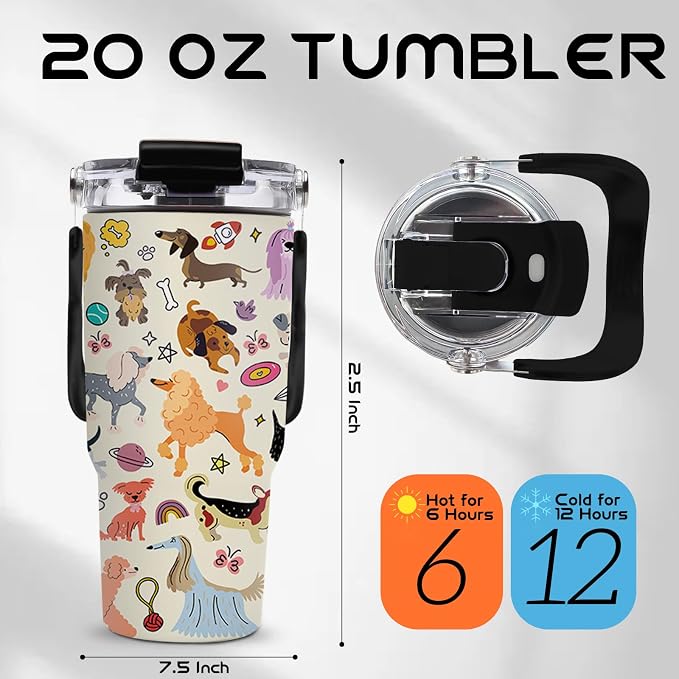 20oz Dog Tumblers - Dogs Tumbler with Straw Handle, Leak-proof, BPA-free, Double Wall Insulated, Sports Gifts Cup for Boys Girls, Insulated Coffee Tumbler Puppy Stainless Steel Cup Gifts - Image 2