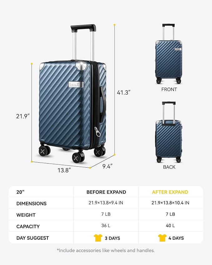 LUGGEX Luggage with Spinner Wheels, Polycarbonate Expandable Hard Shell Suitcase - Image 10