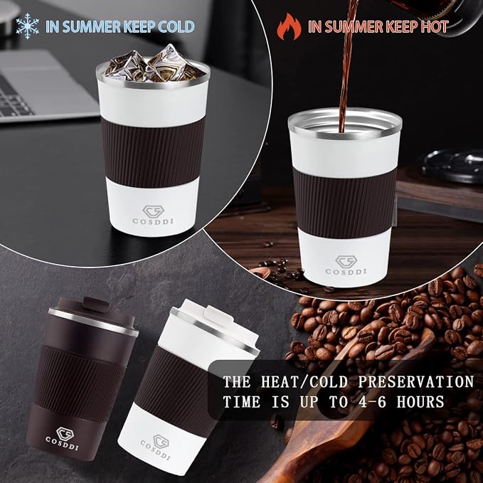 CS COSDDI 12 oz Stainless Steel Vacuum Insulated Tumbler - Coffee Travel Mug Spill Proof with Lid - coffee Cup for Keep Hot/Ice Coffee,Tea and Beer (3rd White) - Image 4