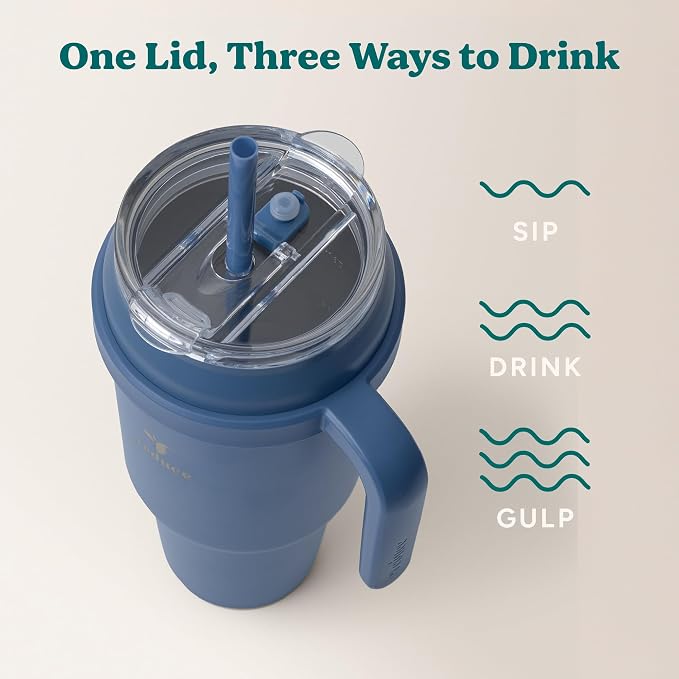 Reduce 50 oz Stainless Steel Tumbler with Handle-Dual-Wall Vacuum Insulated Travel Mug, Sweat-Proof Lid & Reusable Straw - Keeps Drinks Cold for 24 Hrs, Fits Cupholders, Dishwasher Safe-Elemental Blue - Image 5