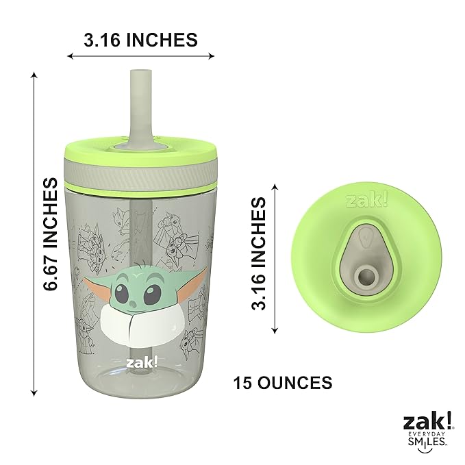 Zak Designs Star Wars The Mandalorian Kelso Toddler Cups For Travel or At Home, 15oz 2-Pack Durable Plastic Sippy Cups With Leak-Proof Design is Perfect For Kids (Baby Yoda, Grogu) - Image 8