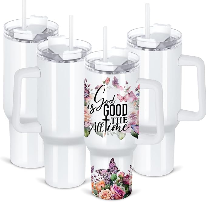 40 Oz Sublimation Tumbler with Handle 4 Pack, Stainless Steel Sublimation Tumbler Mug Blanks with Handle, White by Maucircol