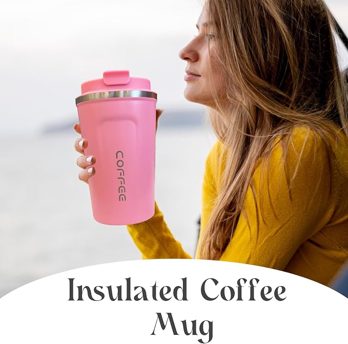 YINBAOGE Insulated Travel Coffee Mug, Spill & Leak Proof, Portable To Go Camping Stainless Steel Coffee Tumbler, Reusable Thermal Coffee Cup with Lid for Hot & Cold Drinks (2nd-Pink, 17 OZ) - Image 6