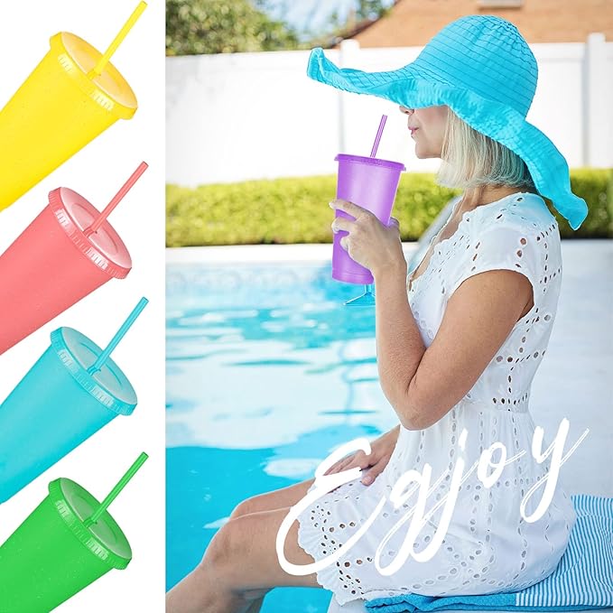Honeydak 30pcs 24 oz Tumbler with Straw and Lid Gifts Bulk Reusable Plastic Cups Bulk Coffee Cups with Lids Gifts Water Bottle Iced Coffee Travel Mug for Parties Birthdays - Image 2
